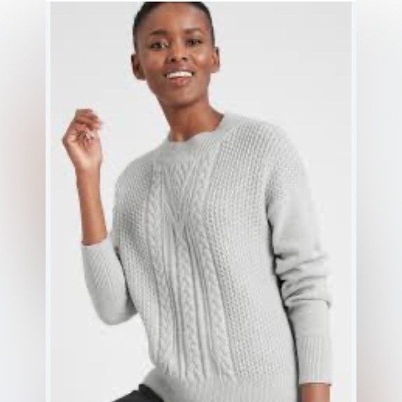 Banana Republic White Chunky Cable Knit Sweater supima cotton size large - Picture 1 of 6